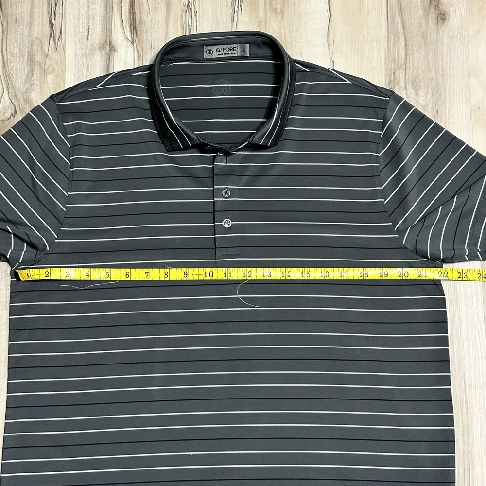 G/FORE Men's L Golfing Athletic Polo Golf Shirt Stretch Gray Striped - Picture 3 of 6